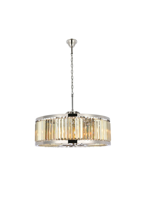 Chelsea 10-Light Chandelier in Polished Nickel with Golden Teak (Smoky) Royal Cut Crystal