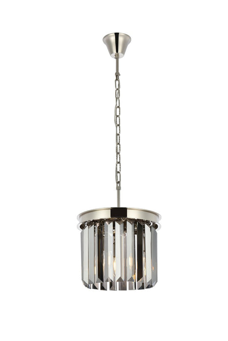 Sydney 3-Light Pendant in Polished Nickel with Silver Shade (Grey) Royal Cut Crystal