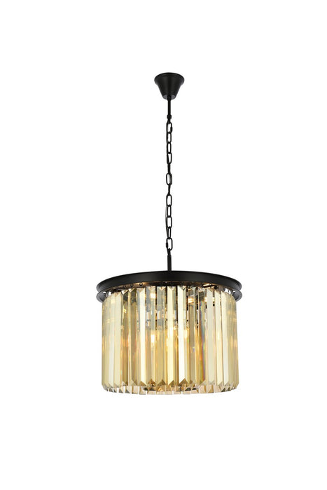 Sydney 6-Light Pendant in Matte Black with Golden Teak (Smoky) Royal Cut Crystal