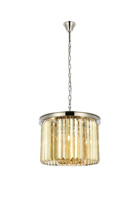 Sydney 6-Light Pendant in Polished Nickel with Golden Teak (Smoky) Royal Cut Crystal