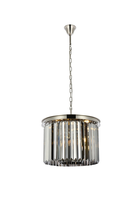 Sydney 6-Light Pendant in Polished Nickel with Silver Shade (Grey) Royal Cut Crystal