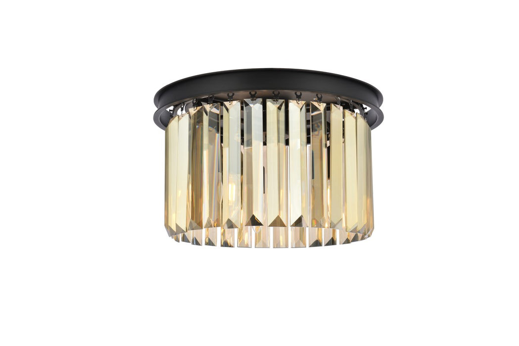 Sydney 3-Light Flush Mount in Matte Black with Golden Teak (Smoky) Royal Cut Crystal