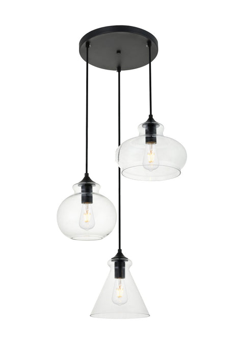 Destry 3-Light Pendant in Black & Clear