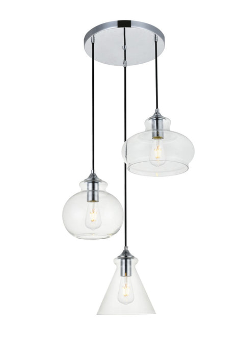 Destry 3-Light Pendant in Chrome & Clear