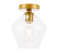 Gene 1-Light Flush Mount in Brass & Clear Glass