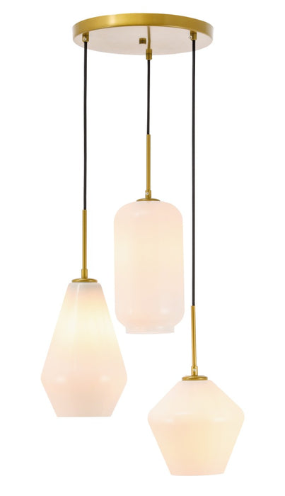 Gene 3-Light Pendant in Brass & Frosted White Glass