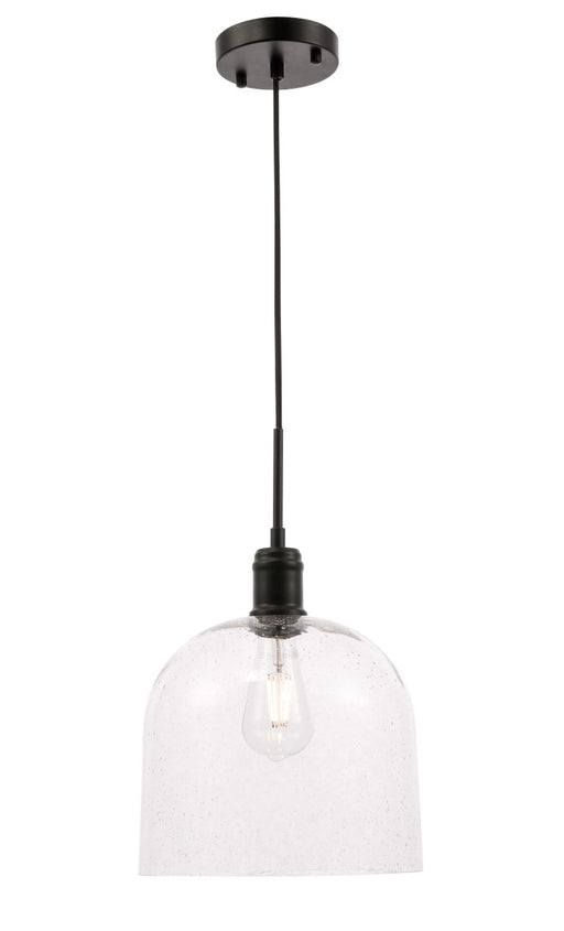 Gabe 1-Light Pendant in Black & Clear Seeded Glass