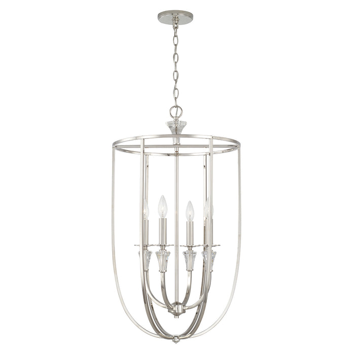 Laurent Four Light Foyer Pendant in Polished Nickel