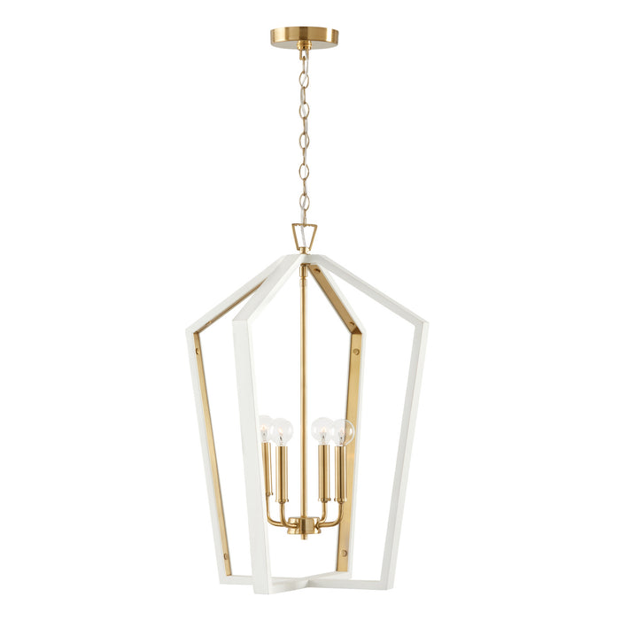 Maren Four Light Pendant in Flat White and Matte Brass