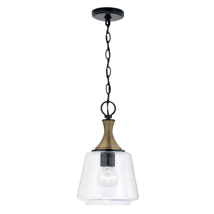 Amara One Light Pendant in Matte Black with Brass