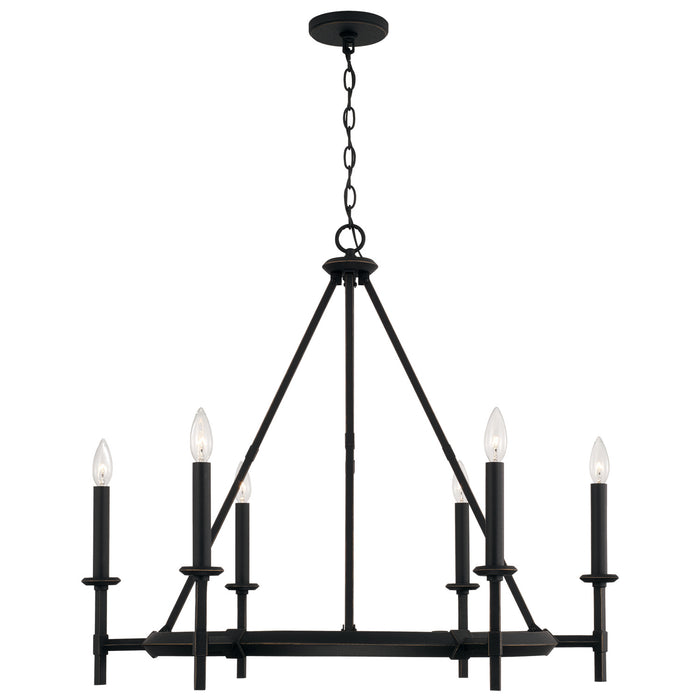 Ogden Six Light Chandelier in Brushed Black Iron