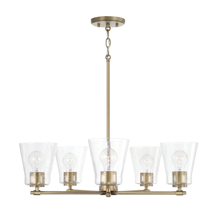 Baker Five Light Chandelier in Aged Brass