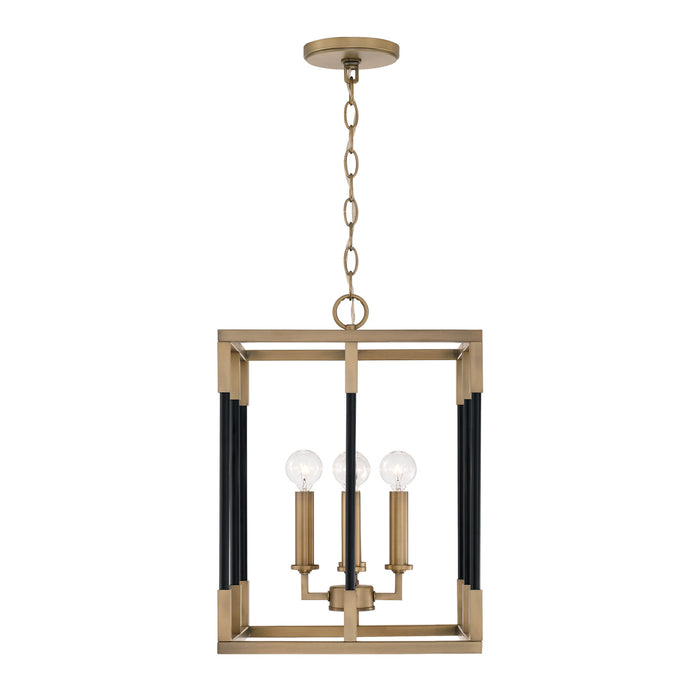 Bleeker Four Light Foyer Pendant in Aged Brass and Black