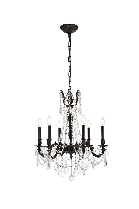 Rosalia 6-Light Chandelier in Dark Bronze with Golden Teak (Smoky) Royal Cut Crystal