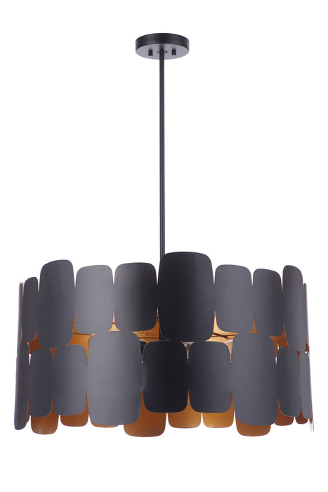 Sabrina Five Light Pendant in Flat Black / Gold Luster