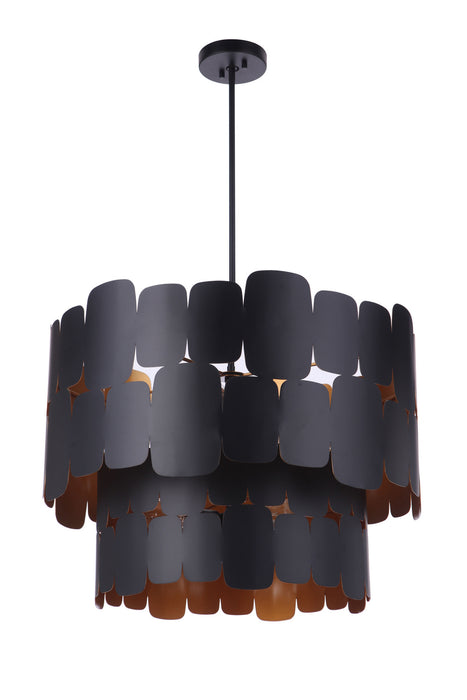 Sabrina Nine Light Pendant in Flat Black / Gold Luster