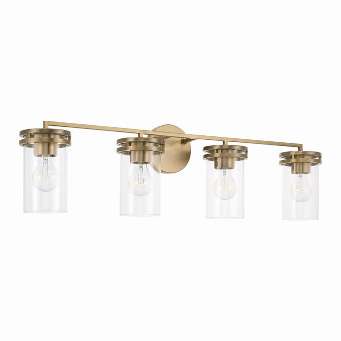 Fuller Four Light Vanity in Aged Brass