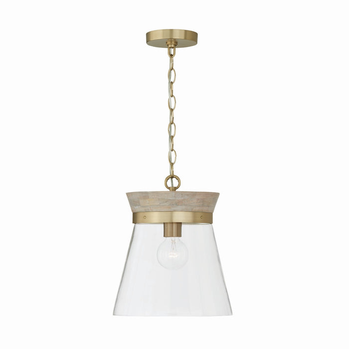 Finn One Light Pendant in White Wash and Matte Brass