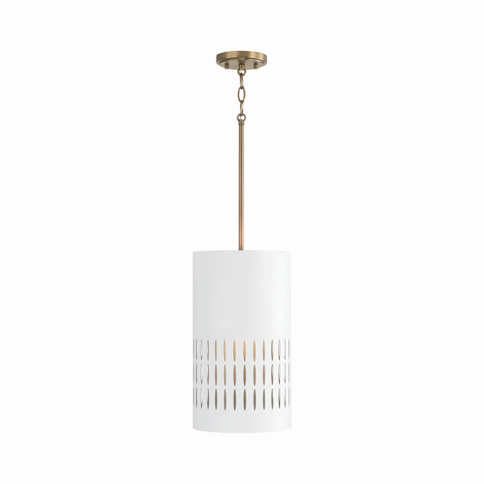 Dash One Light Pendant in Aged Brass and White