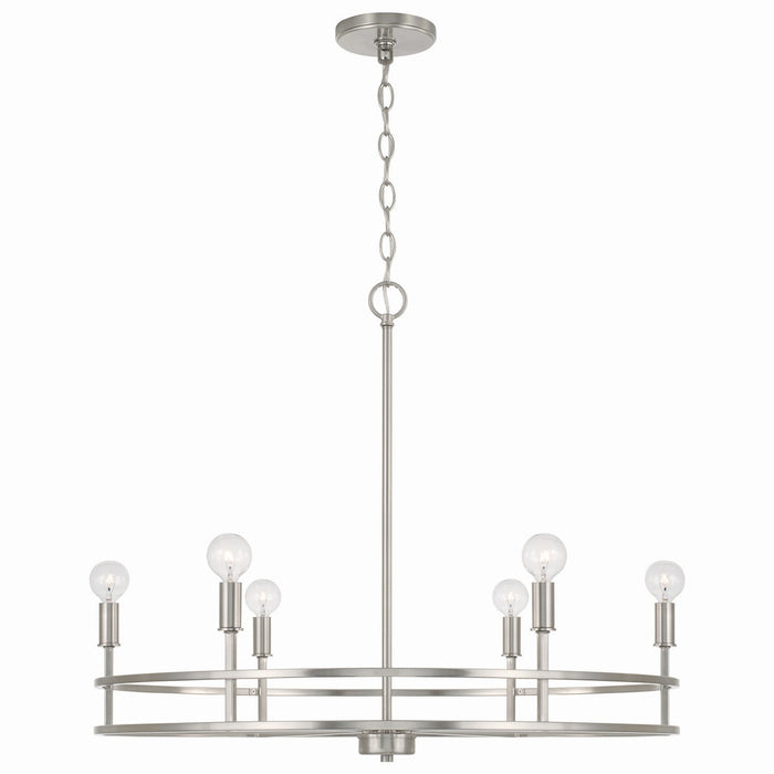 Fuller Six Light Chandelier in Brushed Nickel