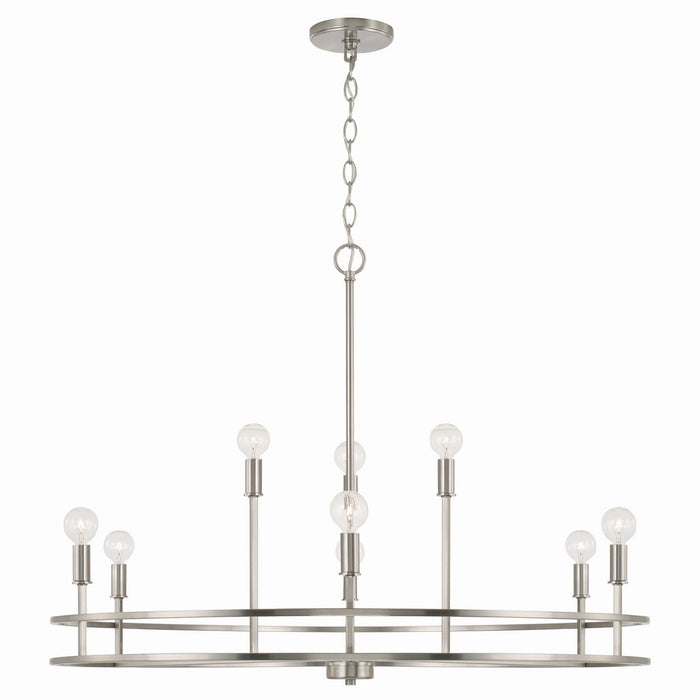 Fuller Nine Light Chandelier in Brushed Nickel