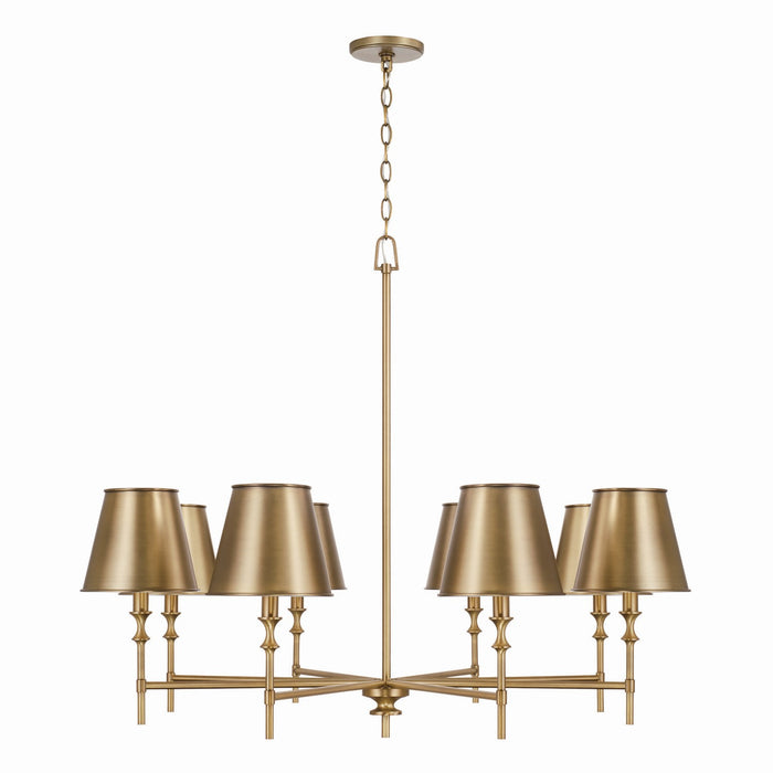 Whitney Eight Light Chandelier in Aged Brass