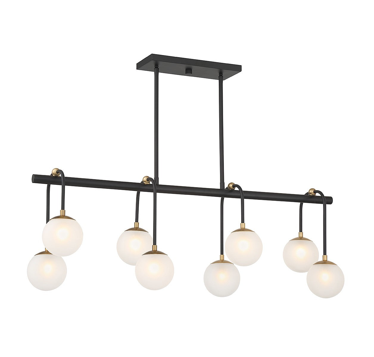 Couplet Eight Light Linear Chandelier in Matte Black with Warm Brass