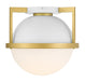 Carlysle One Light Flush Mount in White with Warm Brass