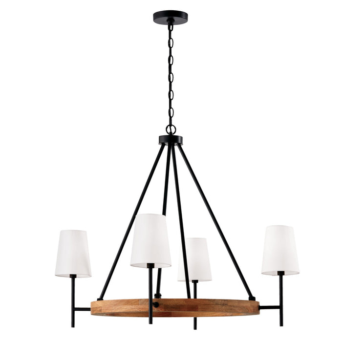 Jonah Four Light Chandelier in Light Wood and Matte Black