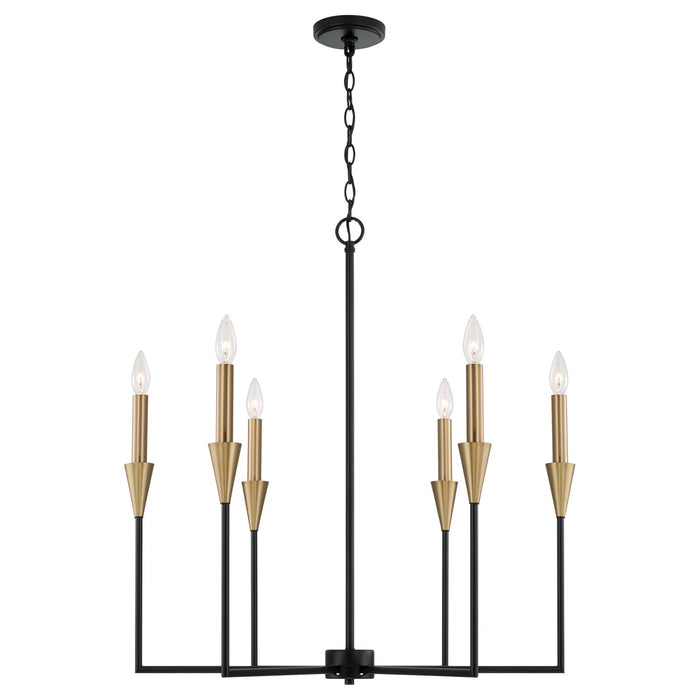 Avant Six Light Chandelier in Aged Brass and Black