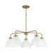 Ross Five Light Chandelier in Aged Brass and White