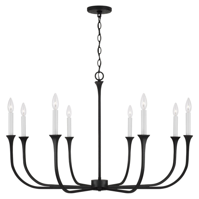 Decklan Eight Light Chandelier in Black Iron