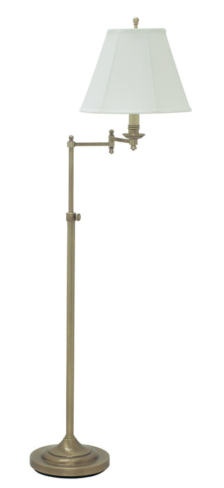 Club Adjustable Antique Brass Floor Lamp with Off-White Linen Softback Shade