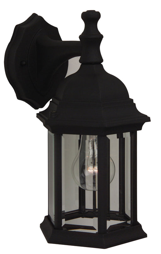 Hex Style 1-Light Wall Lantern in Textured Matte Black with Clear Beveled Glass