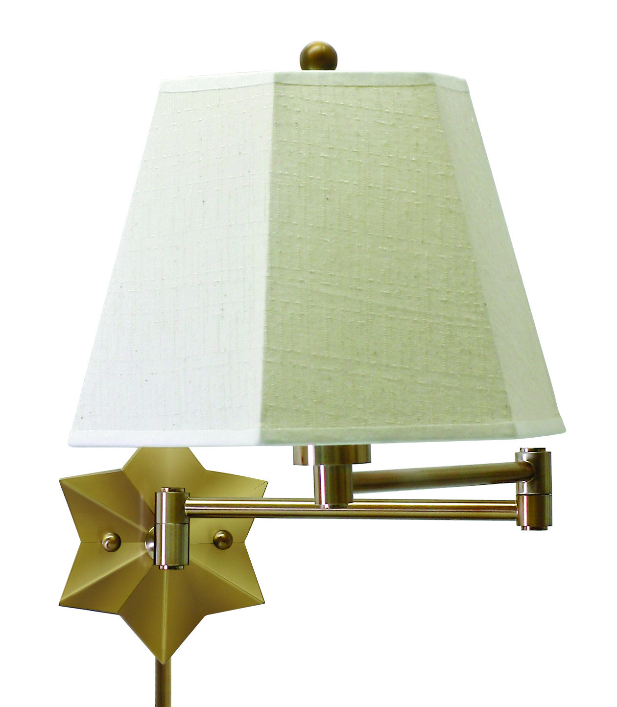 Wall Swing Arm Lamp in Antique Brass with Off-White Linen Hardback