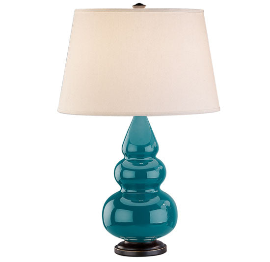 Robert Abbey (273X) Small Triple Gourd Accent Lamp with Pearl Dupioni Fabric Shade