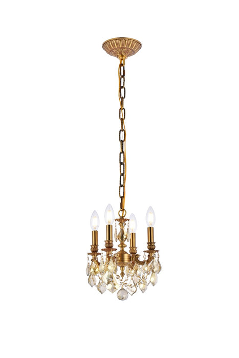 Lillie 4-Light Pendant in French Gold with Golden Teak (Smoky) Royal Cut Crystal