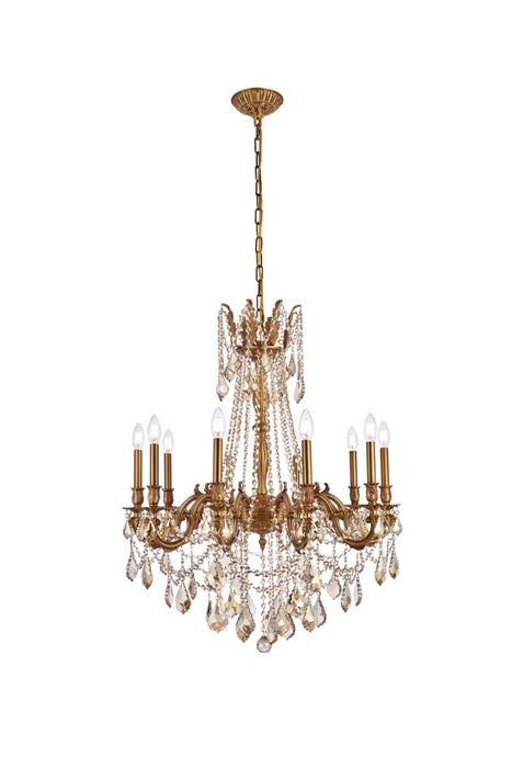 Rosalia 10-Light Chandelier in French Gold with Golden Teak (Smoky) Royal Cut Crystal