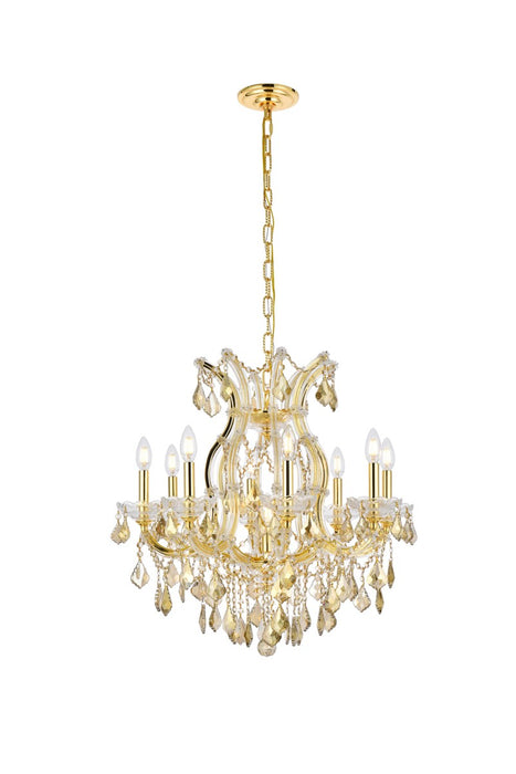 Maria Theresa 9-Light Chandelier in Gold with Golden Teak (Smoky) Royal Cut Crystal