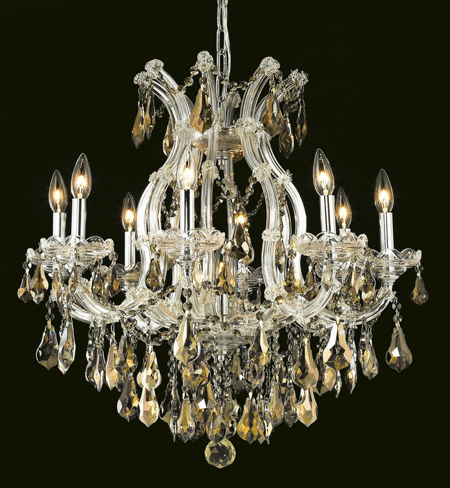 Maria Theresa 9-Light Chandelier in Chrome with Golden Teak (Smoky) Royal Cut Crystal