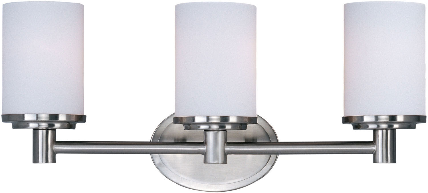 Cylinder 3-Light Bath Vanity in Satin Nickel with Satin White Glass