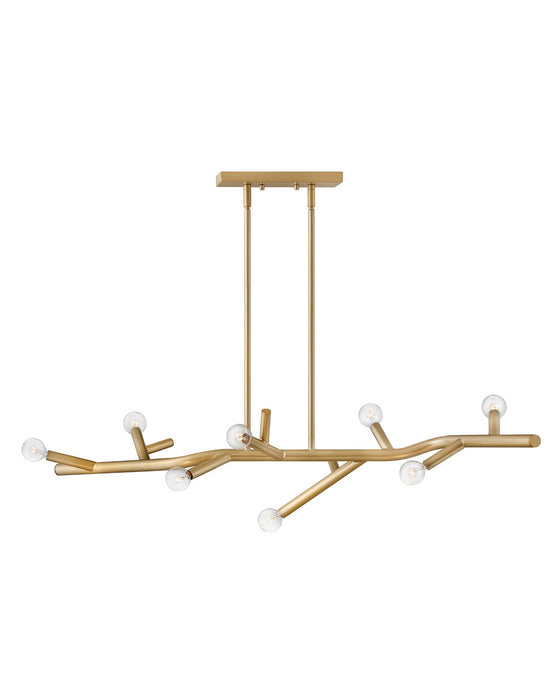 Twiggy Eight Light Linear Chandelier in Light Brass