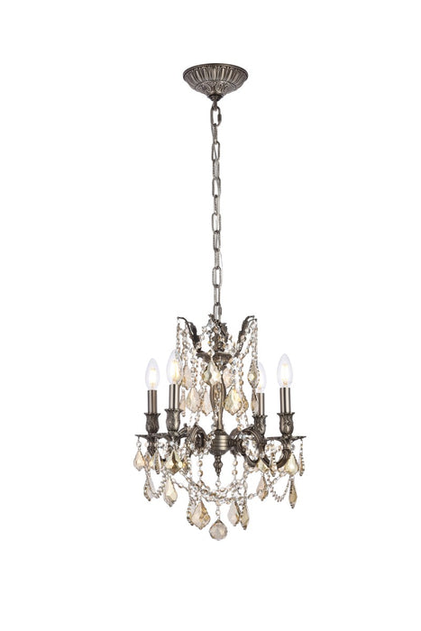 Rosalia 4-Light Pendant in Pewter with Golden Teak (Smoky) Royal Cut Crystal