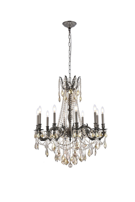 Rosalia 10-Light Chandelier in Pewter with Golden Teak (Smoky) Royal Cut Crystal