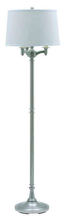 Lancaster 62.75 Inch Satin Nickel Six Way Floor Lamp with White Linen Hardback