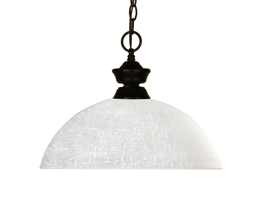 Shark 1 Light Pendant in Bronze with White Linen Glass