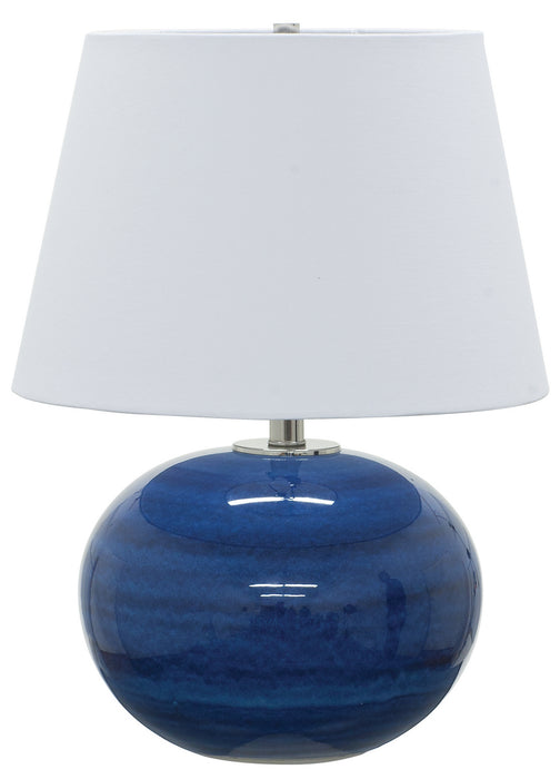 Scatchard 22 Inch Stoneware Table Lamp in Blue Gloss with White Linen Hardback