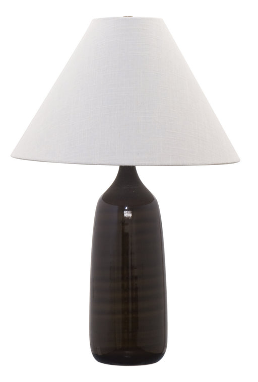 Scatchard 25 Inch Stoneware Table Lamp in Brown Gloss with Cream Linen Hardback