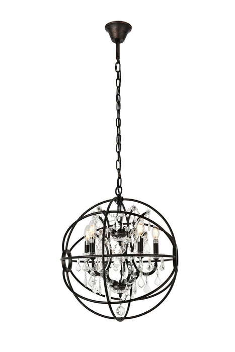 Geneva 5-Light Pendant in Dark Bronze with Clear Royal Cut Crystal