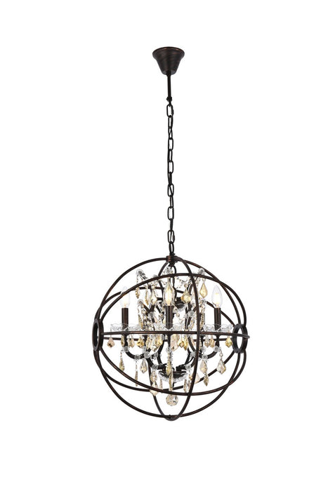 Geneva 5-Light Pendant in Dark Bronze with Golden Teak (Smoky) Royal Cut Crystal